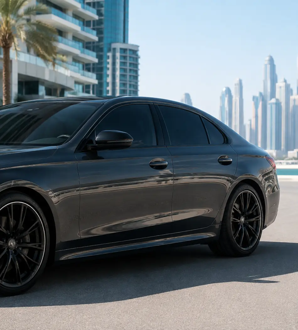 Dark sedan with professionally tinted windows